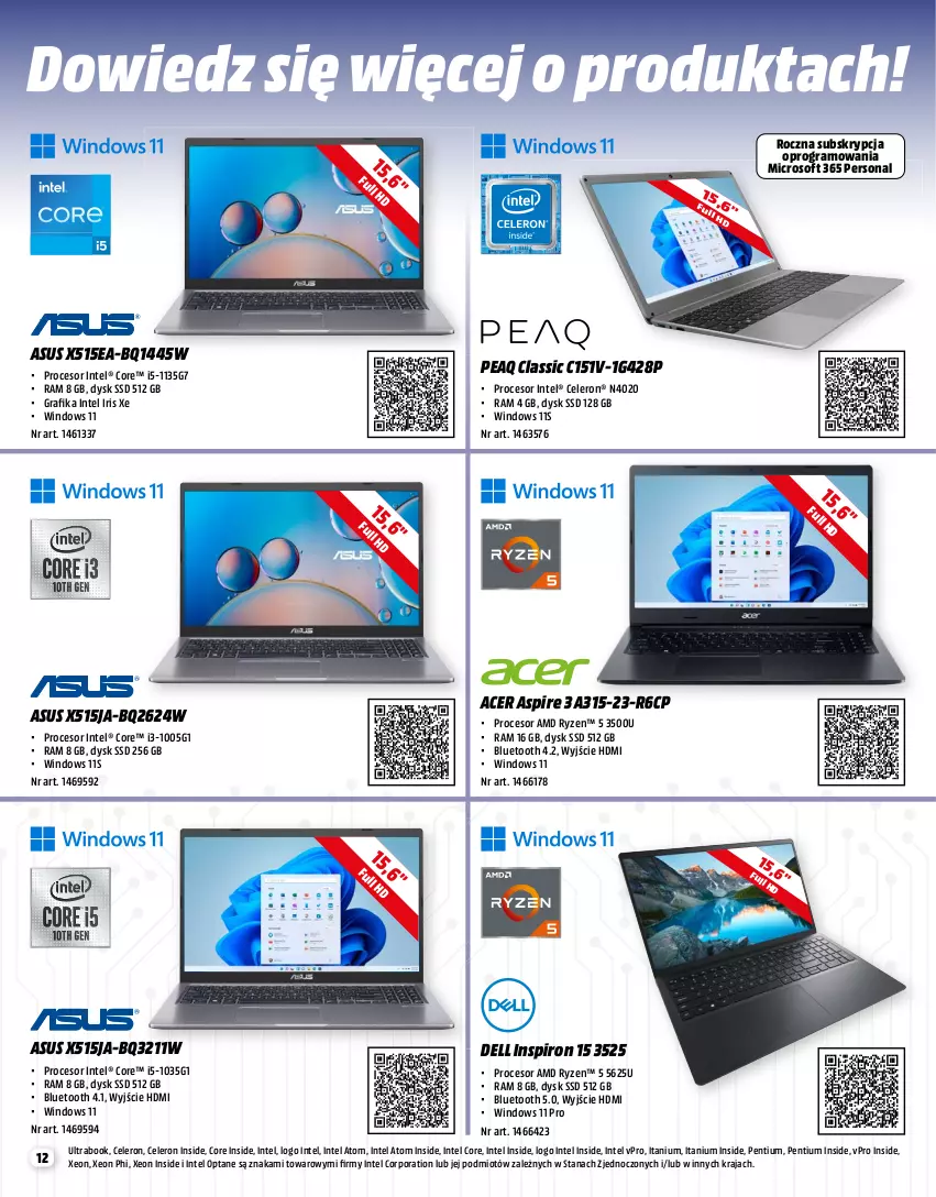 Gazetka promocyjna Media Markt - Gazetka Media Markt - ważna 01.02 do 28.02.2023 - strona 12 - produkty: Acer, Asus, Dell, Gra, Grafika, Intel, Oprogramowania, Pentium, Por, Procesor
