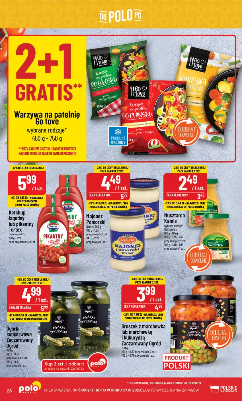 Gazetka promocyjna PoloMarket - Gazetka pomocyjna - ważna 11.10 do 17.10.2023 - strona 26 - produkty: Groszek, Kamis, Ketchup, Majonez, Mus, Musztarda, Ogród, Warzywa