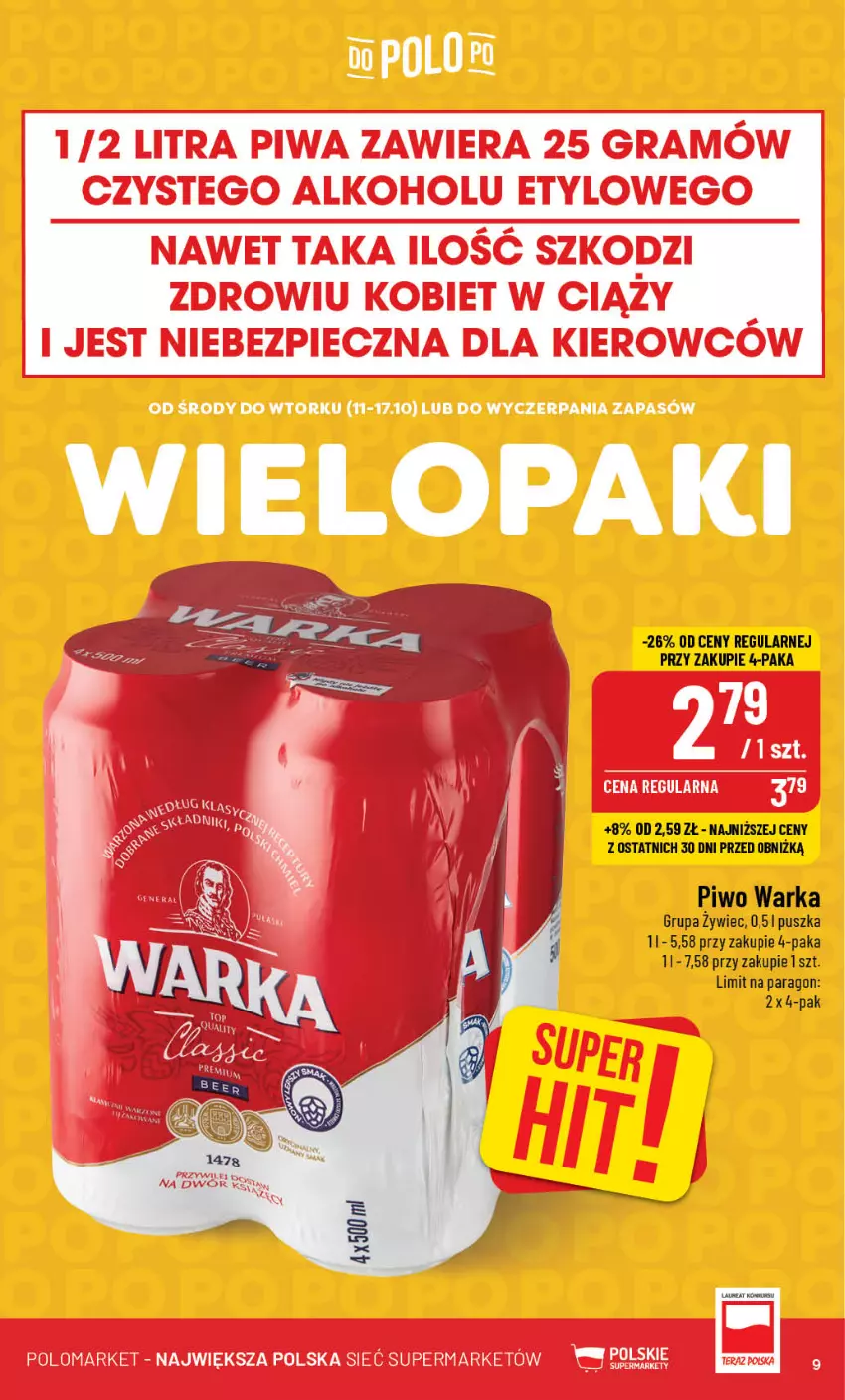 Gazetka promocyjna PoloMarket - Gazetka pomocyjna - ważna 11.10 do 17.10.2023 - strona 9 - produkty: Piwo, Warka