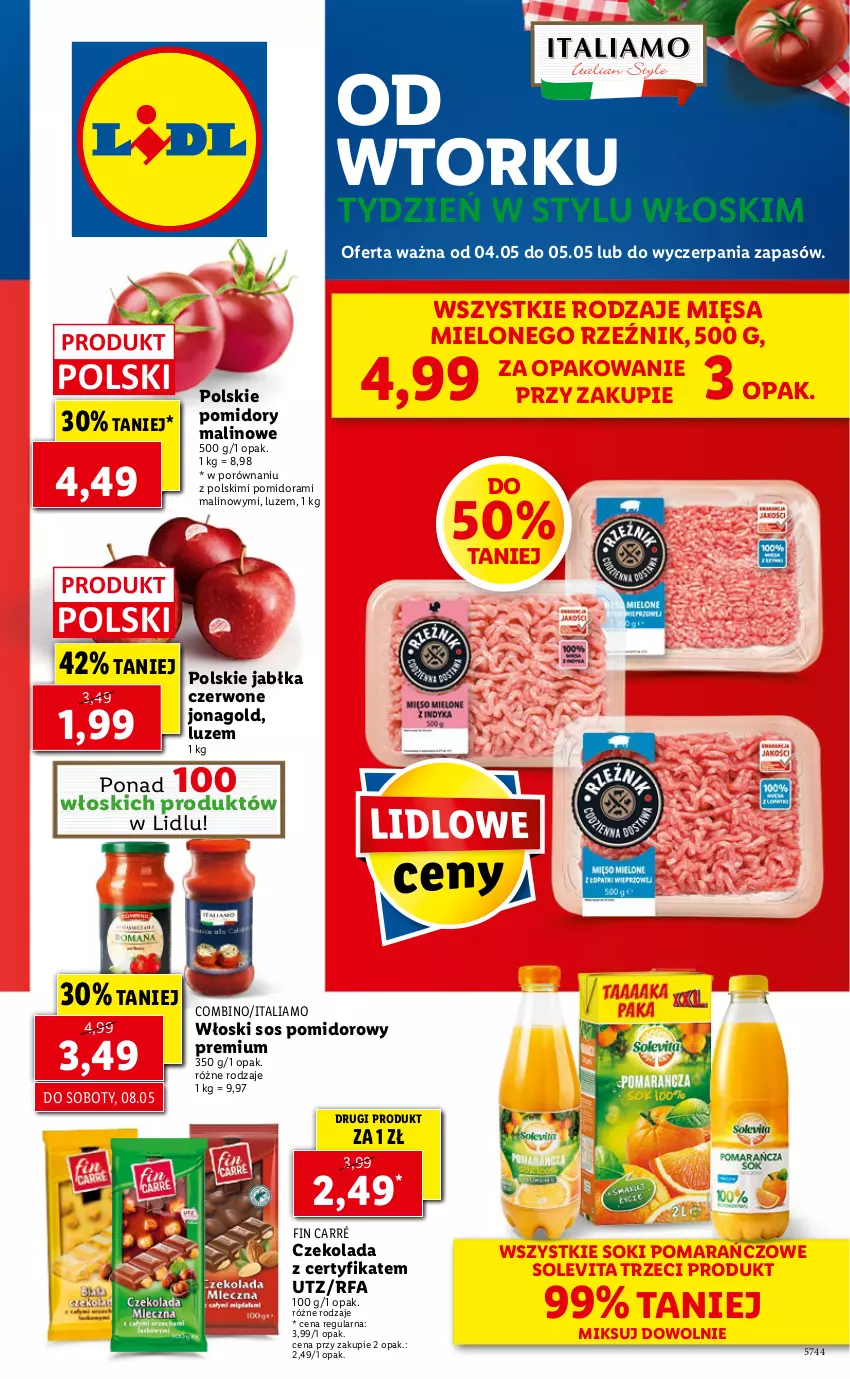 Gazetka promocyjna Lidl - GAZETKA - ważna 04.05 do 05.05.2021 - strona 1 - produkty: Czekolada, Fa, Jabłka, Jonagold, Pomidory, Por, Sok, Sos, Sos pomidorowy