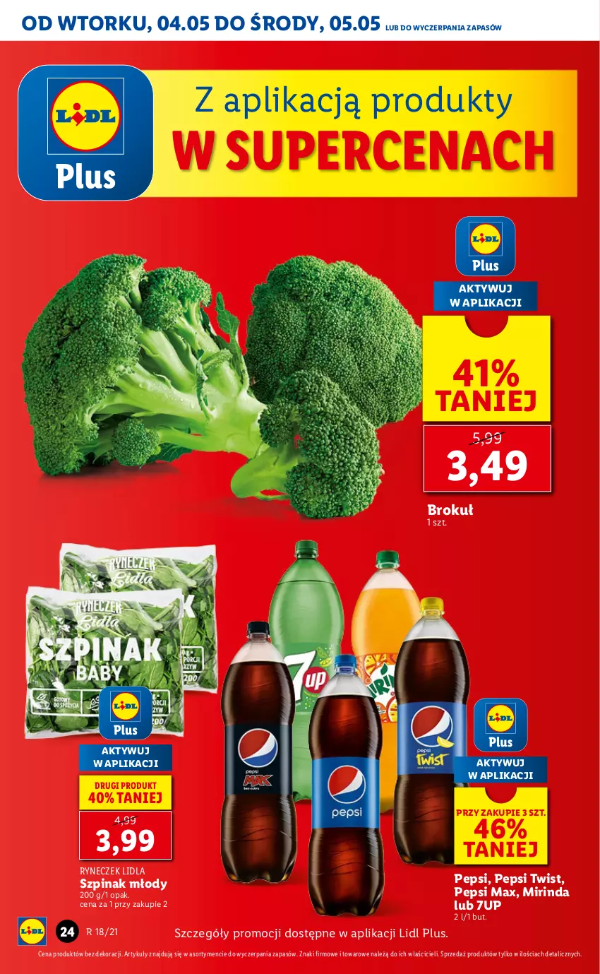 Gazetka promocyjna Lidl - GAZETKA - ważna 04.05 do 05.05.2021 - strona 24 - produkty: 7up, Mirinda, Pepsi, Pepsi max, Szpinak