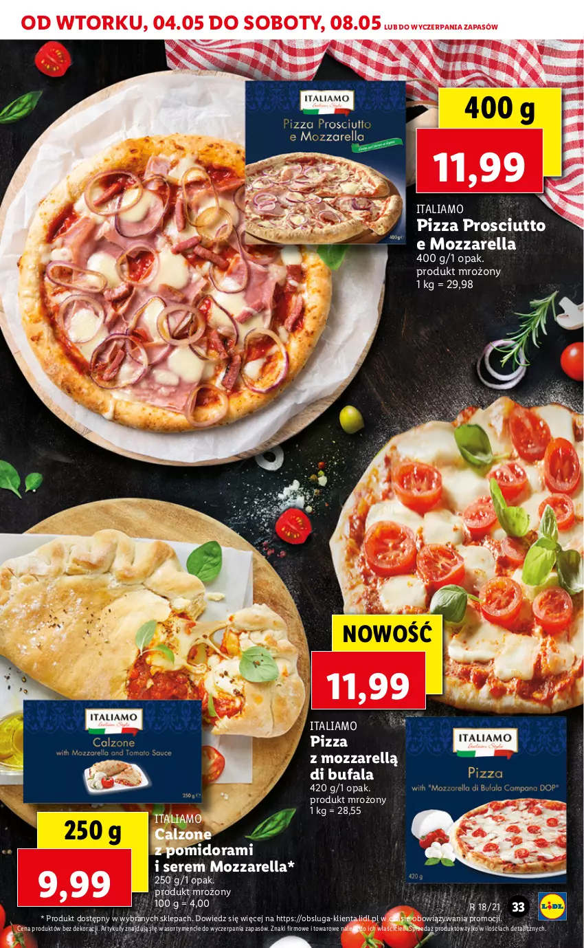 Gazetka promocyjna Lidl - GAZETKA - ważna 04.05 do 05.05.2021 - strona 33 - produkty: Fa, Mozzarella, Pizza, Prosciutto, Ser