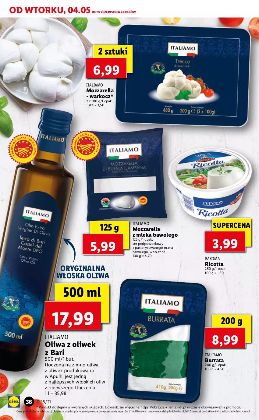 Gazetka promocyjna Lidl - GAZETKA - ważna 04.05 do 05.05.2021 - strona 36 - produkty: Bakoma, Burrata, Gin, Koc, LEGO, Mozzarella, Oliwa z oliwek, Ricotta, Ser, Solan