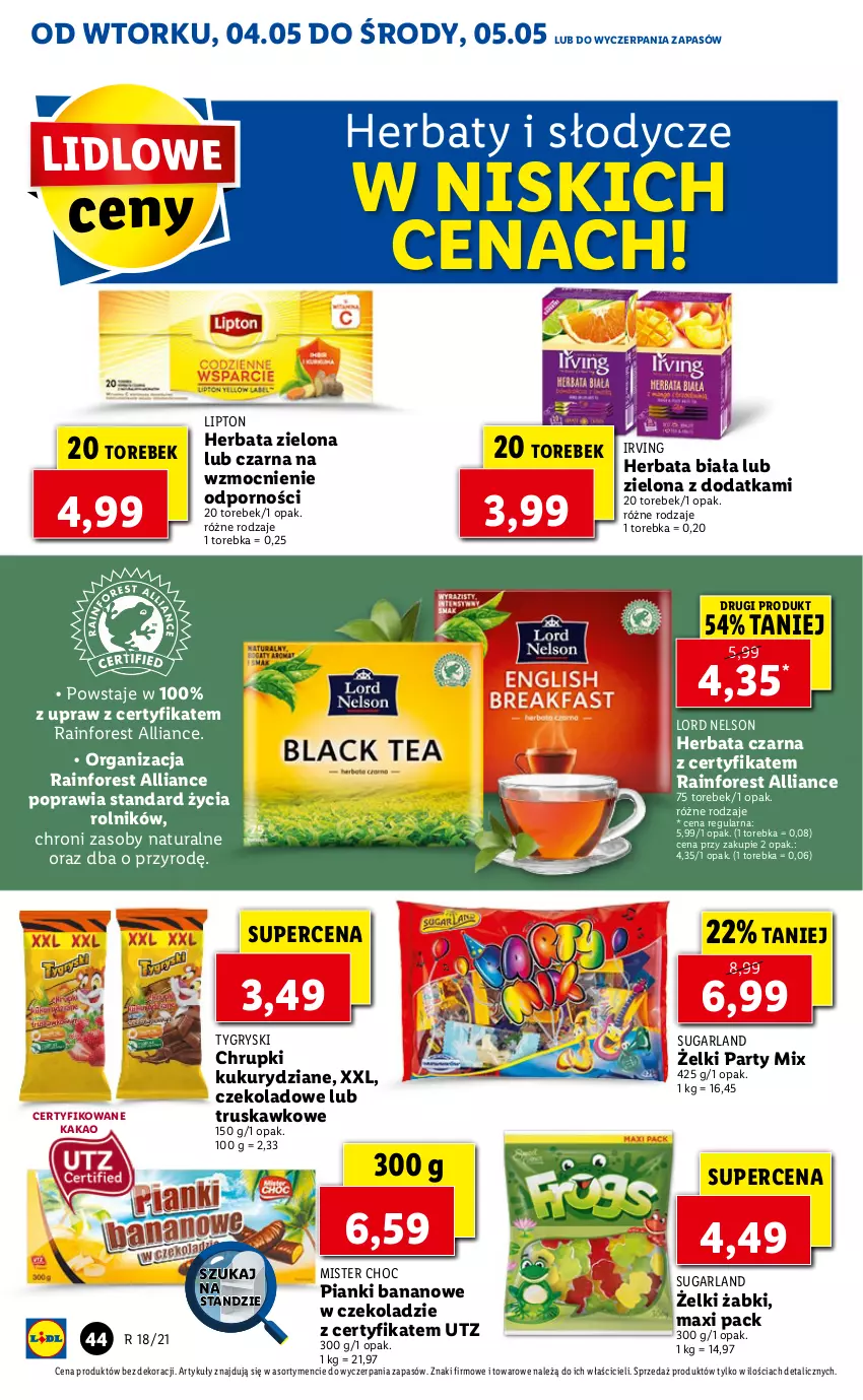 Gazetka promocyjna Lidl - GAZETKA - ważna 04.05 do 05.05.2021 - strona 44 - produkty: Chrupki, Gry, Herbata, Herbata czarna, Irving, Kakao, Lipton, Por, Rolnik, Torebka