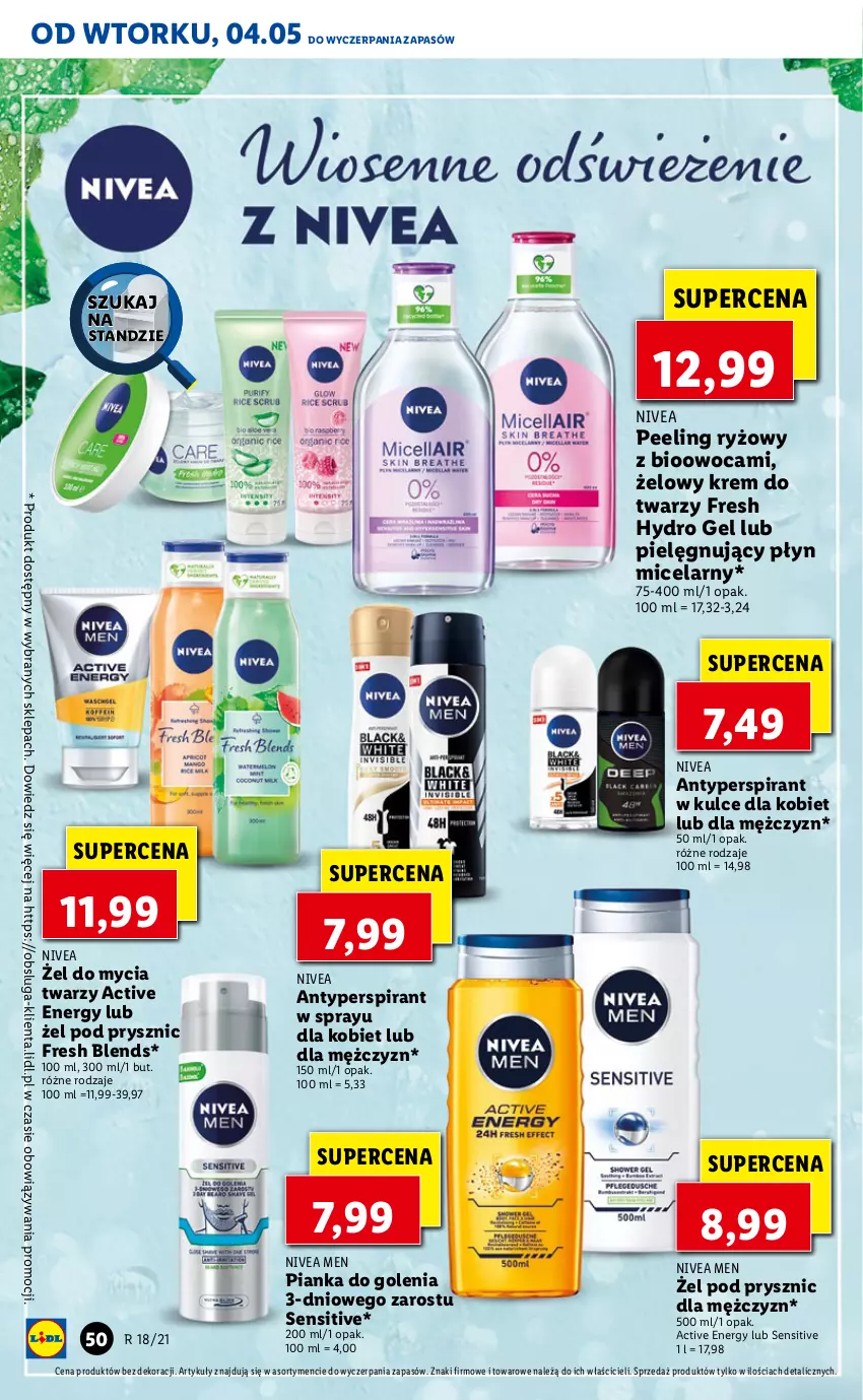 Gazetka promocyjna Lidl - GAZETKA - ważna 04.05 do 05.05.2021 - strona 50 - produkty: Antyperspirant, Krem do twarzy, Nivea, Nivea Men, Peeling, Pianka do golenia, Płyn micelarny, Ryż