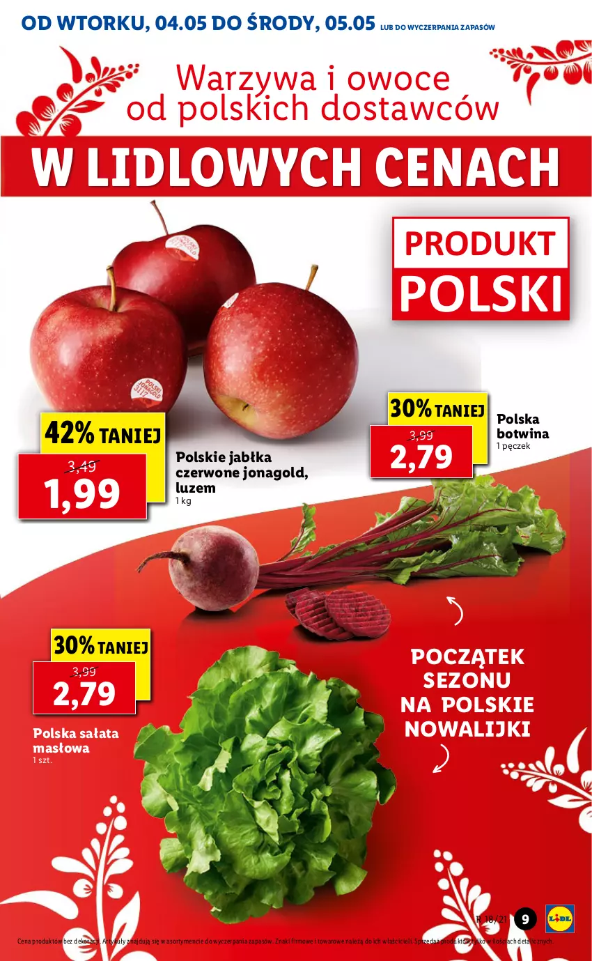 Gazetka promocyjna Lidl - GAZETKA - ważna 04.05 do 05.05.2021 - strona 9 - produkty: Jabłka, Jonagold, Masło, Owoce, Sałat, Sałata masłowa, Warzywa, Warzywa i owoce
