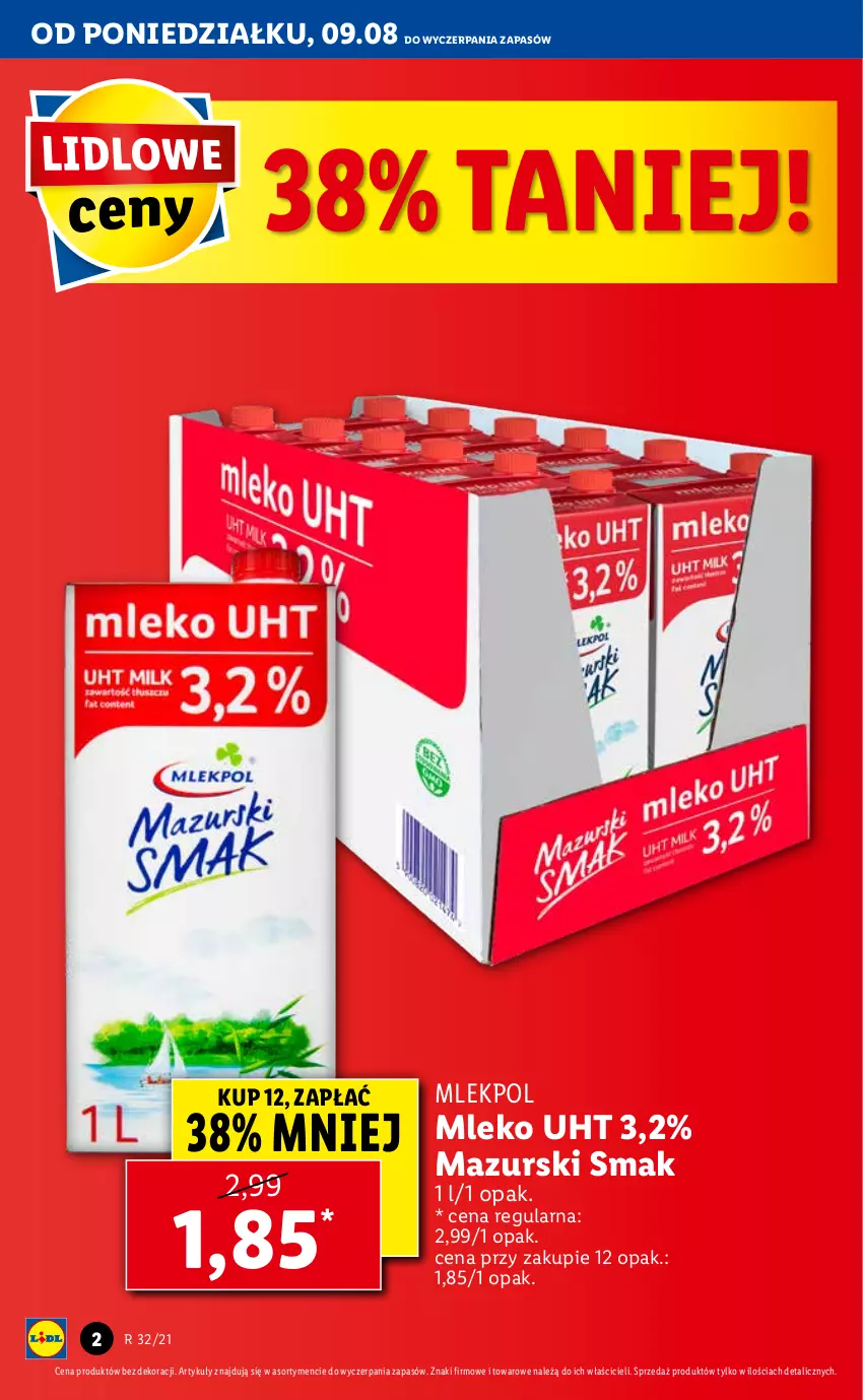 Gazetka promocyjna Lidl - GAZETKA - ważna 09.08 do 11.08.2021 - strona 2 - produkty: Mleko