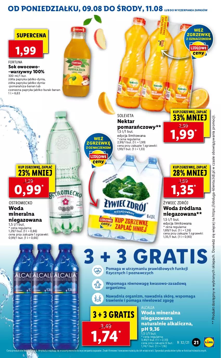 Gazetka promocyjna Lidl - GAZETKA - ważna 09.08 do 11.08.2021 - strona 21 - produkty: Fortuna, Gra, LANA, Nektar, Papryka, Sok, Woda, Woda mineralna