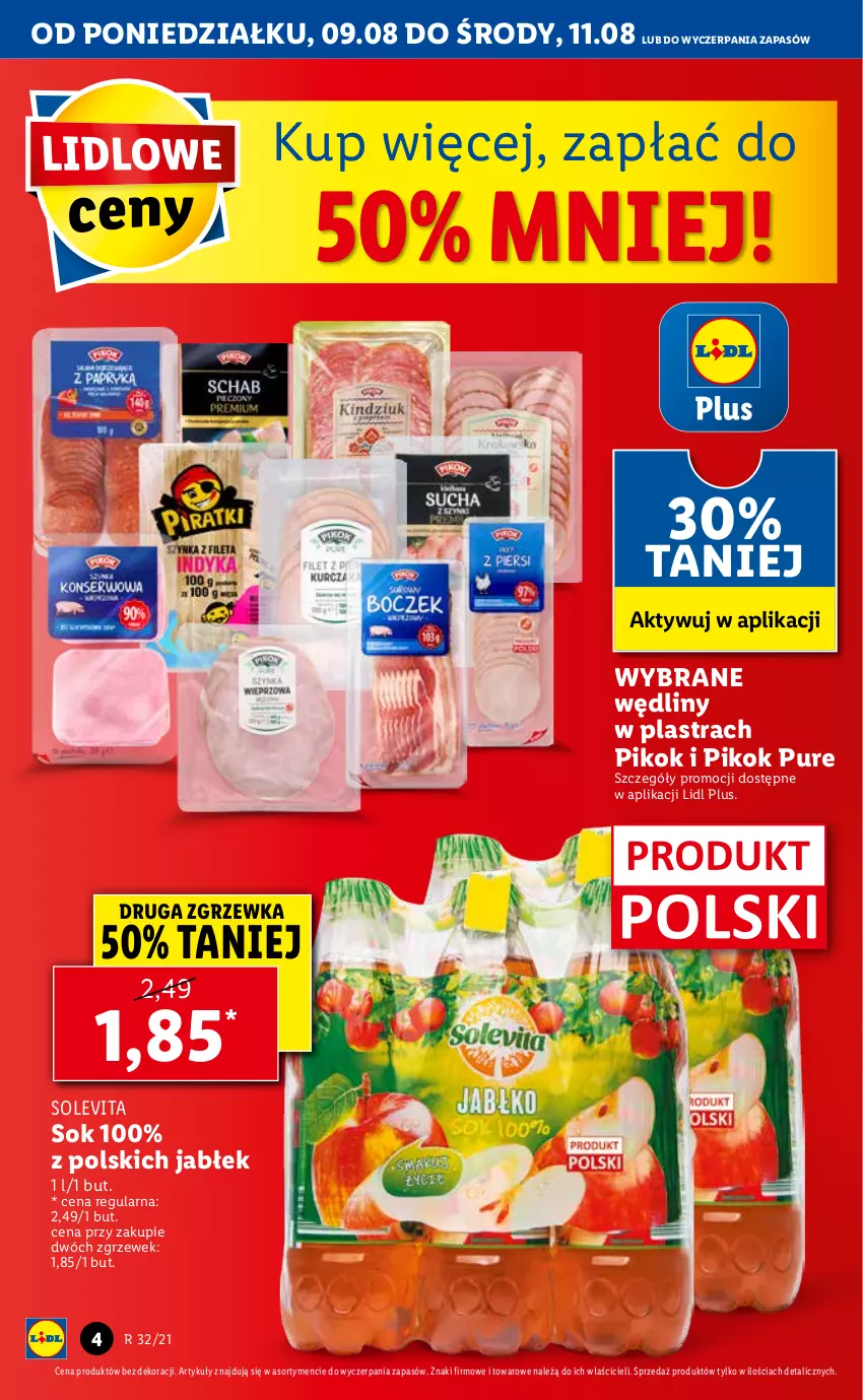 Gazetka promocyjna Lidl - GAZETKA - ważna 09.08 do 11.08.2021 - strona 4 - produkty: PIKOK, Pur, Sok