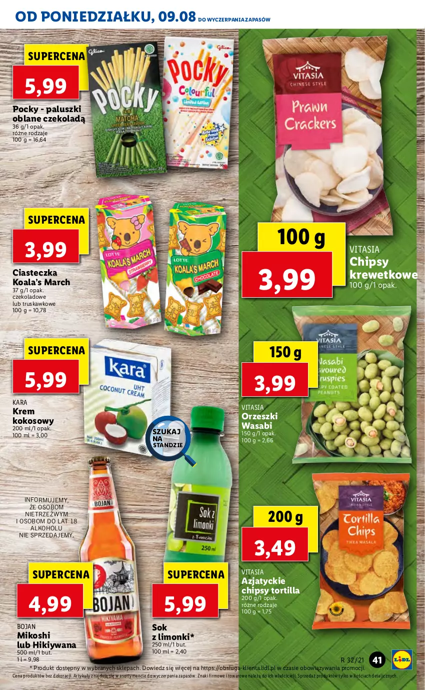 Gazetka promocyjna Lidl - GAZETKA - ważna 09.08 do 11.08.2021 - strona 41 - produkty: Chipsy, Kokos, Orzeszki, Sok, Tortilla, Wasa