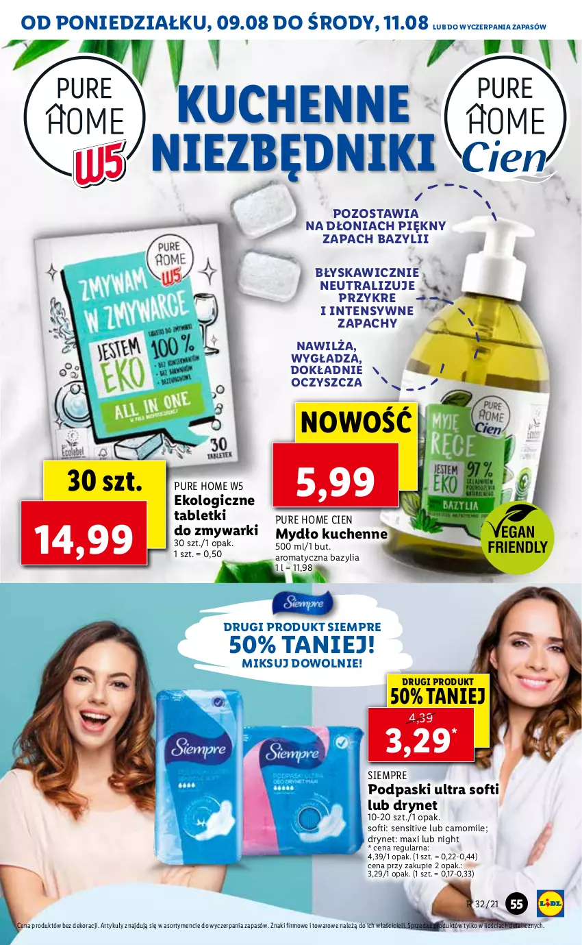 Gazetka promocyjna Lidl - GAZETKA - ważna 09.08 do 11.08.2021 - strona 55 - produkty: Bazyl, Bazylia, Mydło, Podpaski, Pur, Tablet, Tabletki do zmywarki, Zmywarki