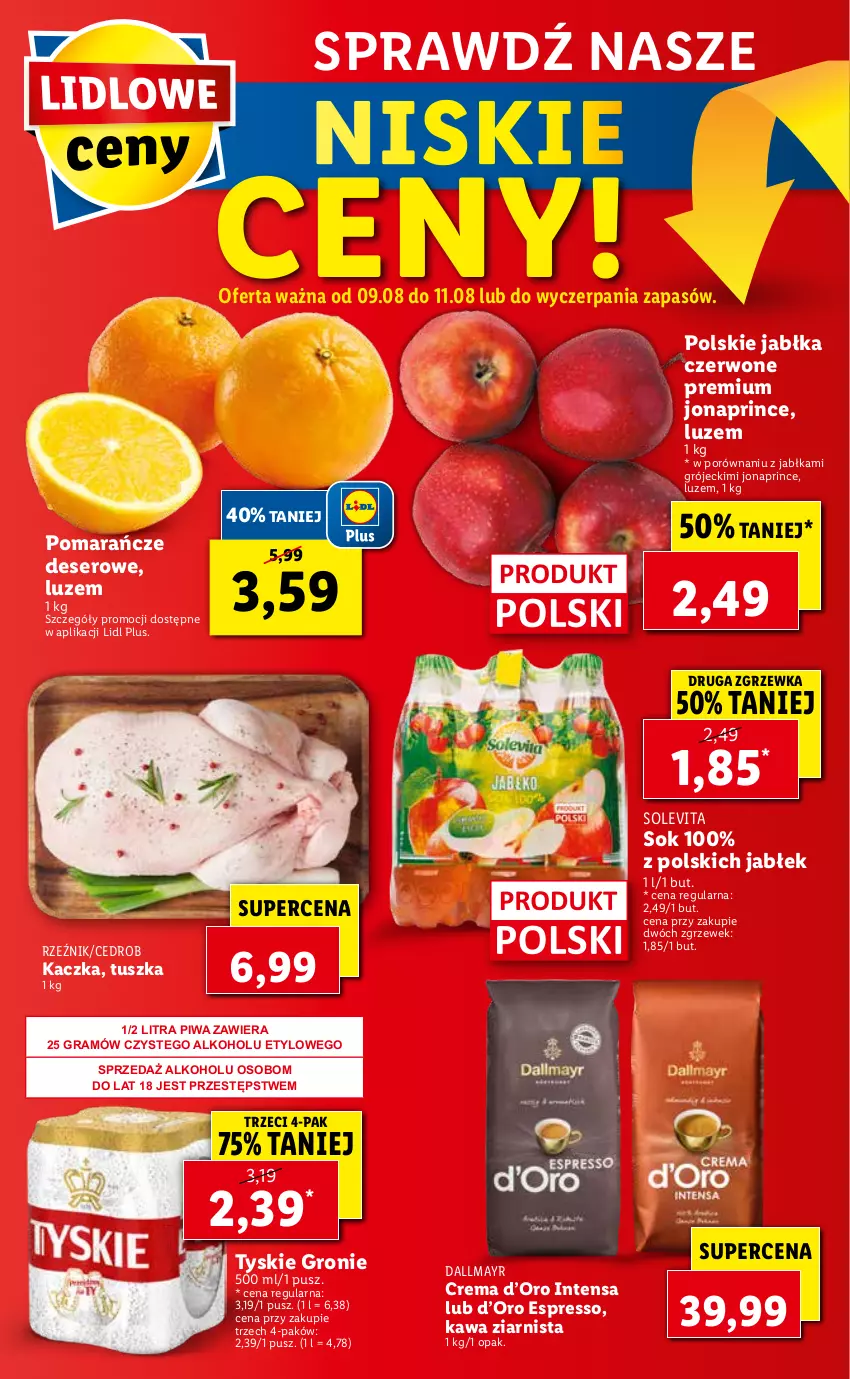 Gazetka promocyjna Lidl - GAZETKA - ważna 09.08 do 11.08.2021 - strona 56 - produkty: Dallmayr, Deser, Gra, Jabłka, Kaczka, Kawa, Kawa ziarnista, Piwa, Pomarańcze, Por, Ser, Sok, Tusz, Tyskie