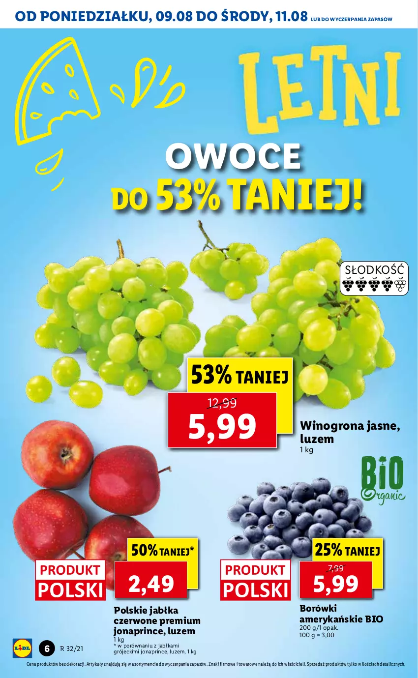 Gazetka promocyjna Lidl - GAZETKA - ważna 09.08 do 11.08.2021 - strona 6 - produkty: Jabłka, Owoce, Por, Wino, Winogrona