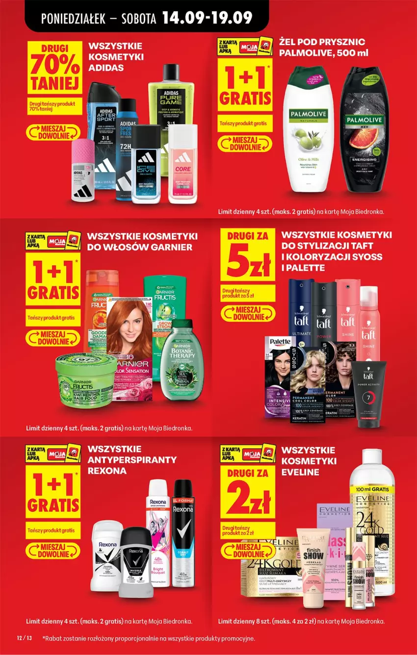 Gazetka promocyjna Biedronka - Od Poniedziałku - ważna 14.09 do 19.09.2026 - strona 16 - produkty: Adidas, Antyperspirant, Cif, Garnier, Gra, Palette, Palmolive, Por, Rexona, Syoss, Taft