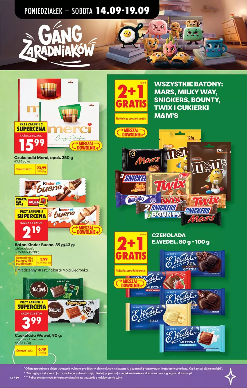 Gazetka promocyjna Biedronka - Od Poniedziałku - ważna 14.09 do 19.09.2026 - strona 24 - produkty: Baton, Bounty, Cukier, Cukierki, Czekolada, Gra, Kinder, Kinder Bueno, Klej, Mars, Merci, Milky Way, Papier, Por, Snickers, Twix, Wawel
