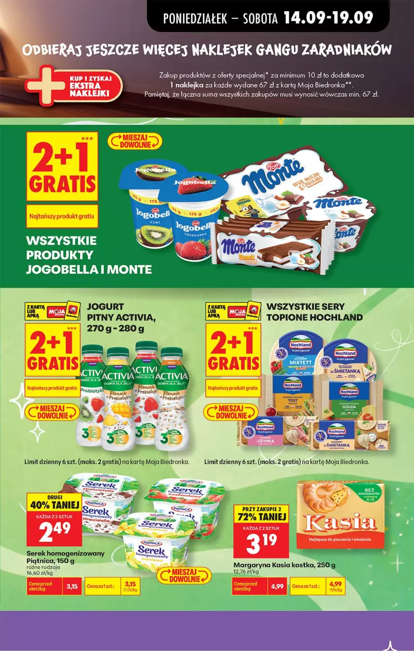 Gazetka promocyjna Biedronka - Od Poniedziałku - ważna 14.09 do 19.09.2026 - strona 25 - produkty: Activia, Bell, Bella, Gra, Hochland, Jogobella, Jogurt, Kasia, Klej, Margaryna, Mięta, Monte, Mus, Ser, Serek, Top