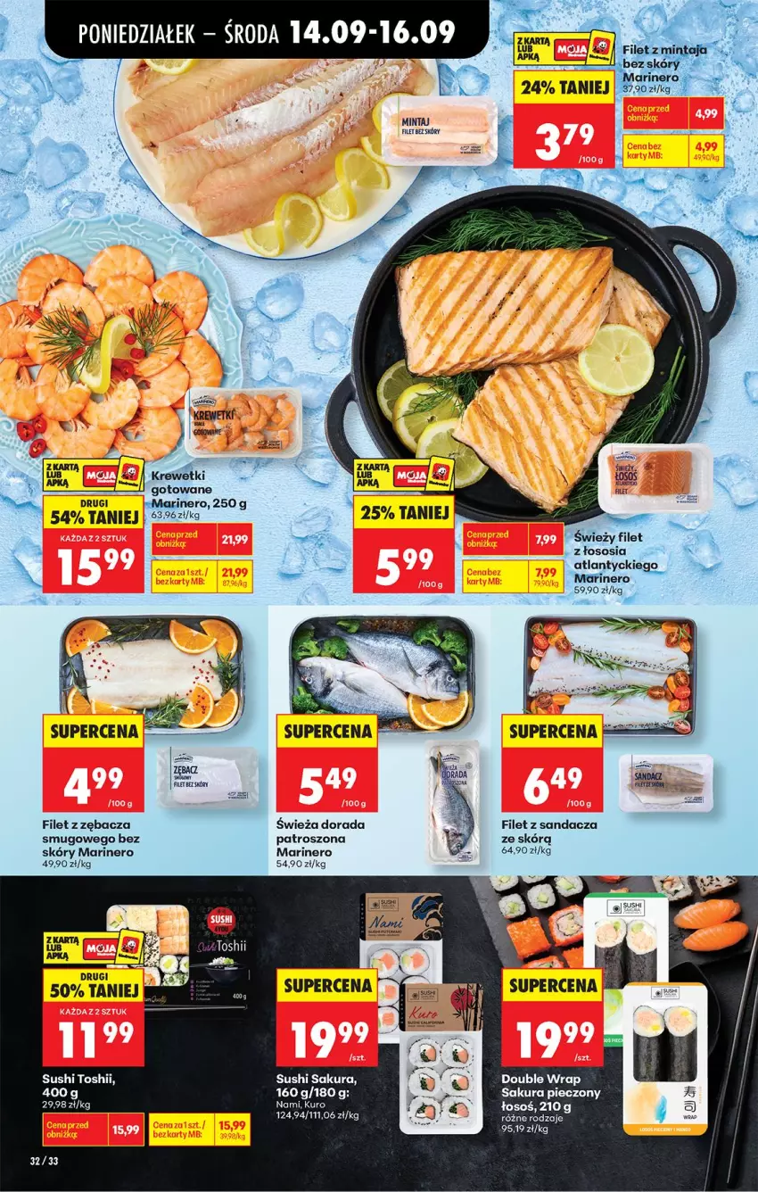 Gazetka promocyjna Biedronka - Od Poniedziałku - ważna 14.09 do 19.09.2026 - strona 42 - produkty: Filet z sandacza, HP, Mintaj, Piec, Sandacz, Sushi