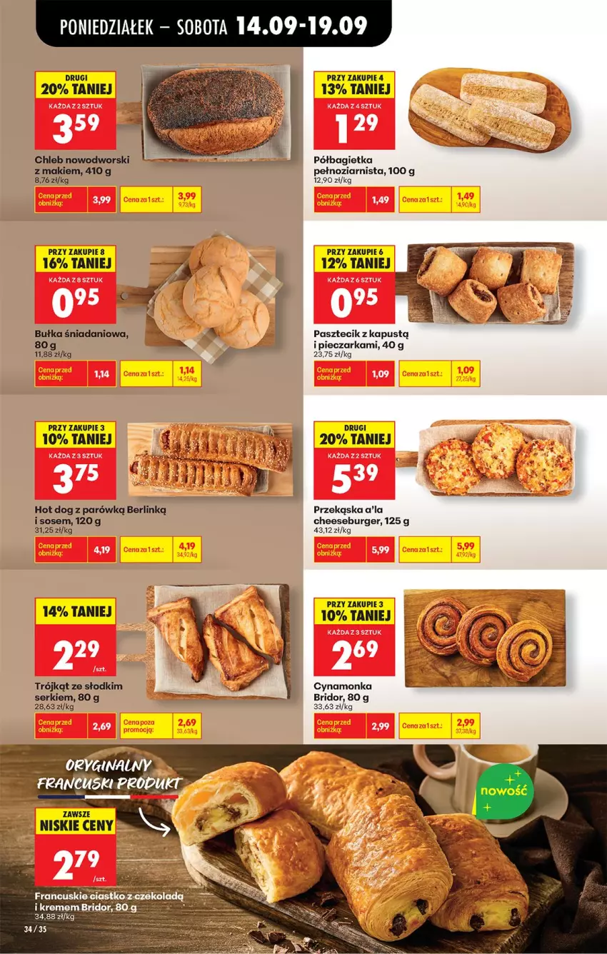 Gazetka promocyjna Biedronka - Od Poniedziałku - ważna 14.09 do 19.09.2026 - strona 46 - produkty: Bagietka, Bułka, Burger, Chleb, Danio, Hot dog, Kapustą, Piec, Pieczarka, Półbagietka, Ser, Sos