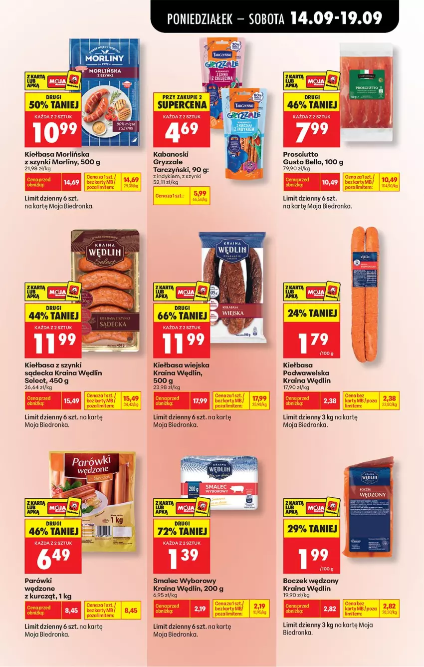 Gazetka promocyjna Biedronka - Od Poniedziałku - ważna 14.09 do 19.09.2026 - strona 53 - produkty: Bell, Boczek, Gry, Kabanos, Kiełbasa, Kiełbasa podwawelska, Kiełbasa wiejska, Morliny, Parówki, Prosciutto, Tarczyński, Wawel