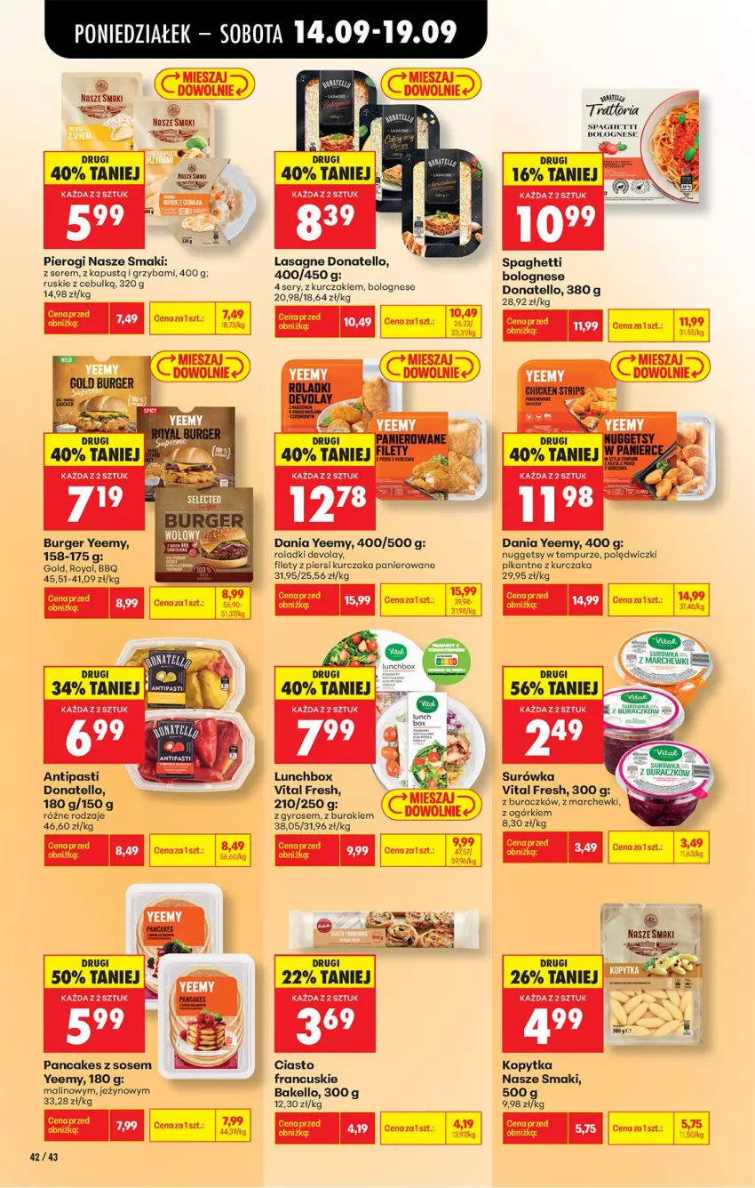 Gazetka promocyjna Biedronka - Od Poniedziałku - ważna 14.09 do 19.09.2026 - strona 62 - produkty: Buraki, Burger, Ciasto francuskie, Gres, Gyros, Kaki, Kopytka, Kurczak, Lasagne, Pierogi, Pur, Ser, Sos, Spaghetti, Surówka, Tran