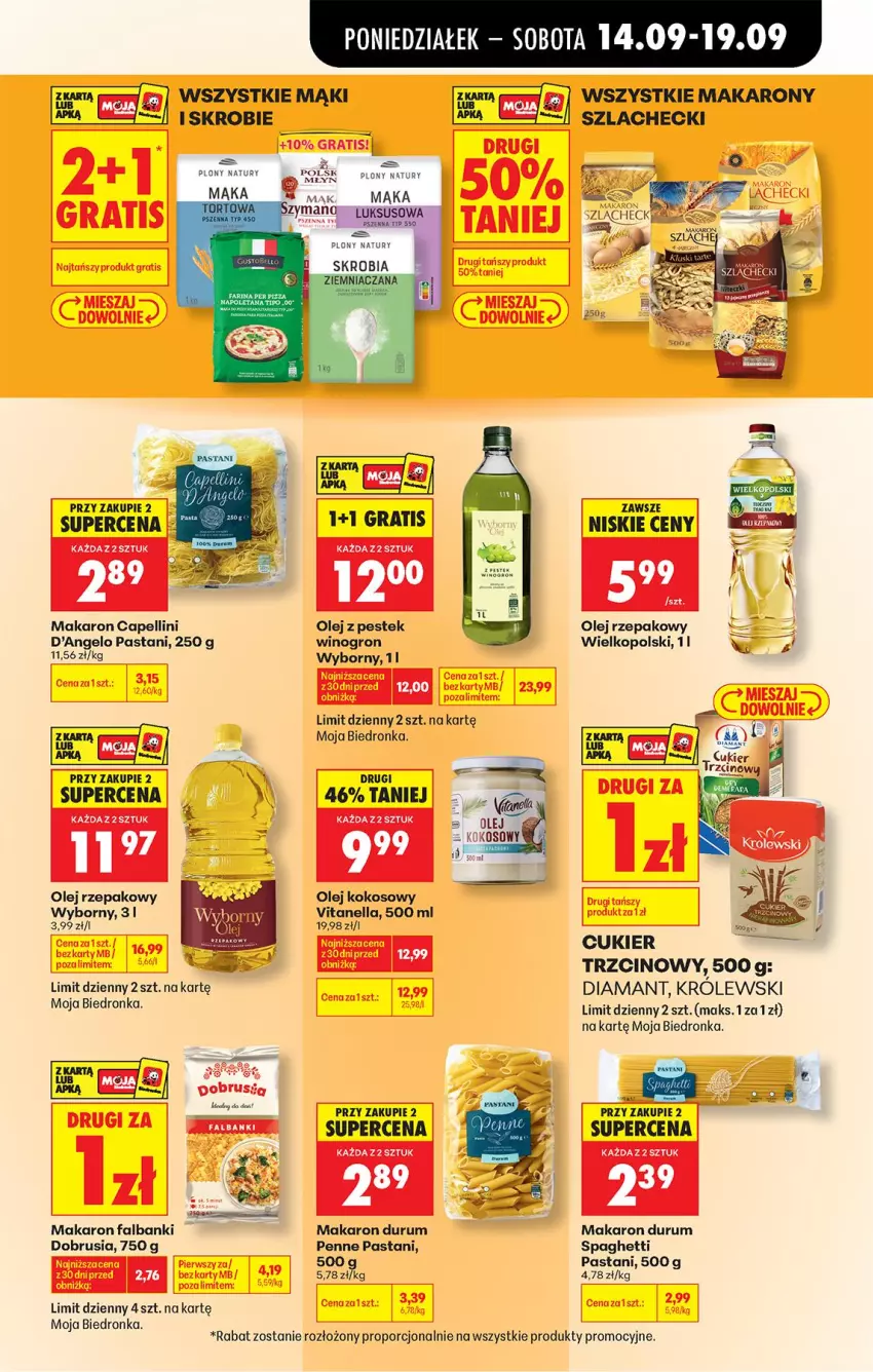 Gazetka promocyjna Biedronka - Od Poniedziałku - ważna 14.09 do 19.09.2026 - strona 63 - produkty: Diamant, Fa, Gra, Kokos, Królewski, Mąka, Makaron, Obrus, Olej, Olej kokosowy, Olej rzepakowy, Penne, Por, Rum, Spaghetti, Stek, Wino