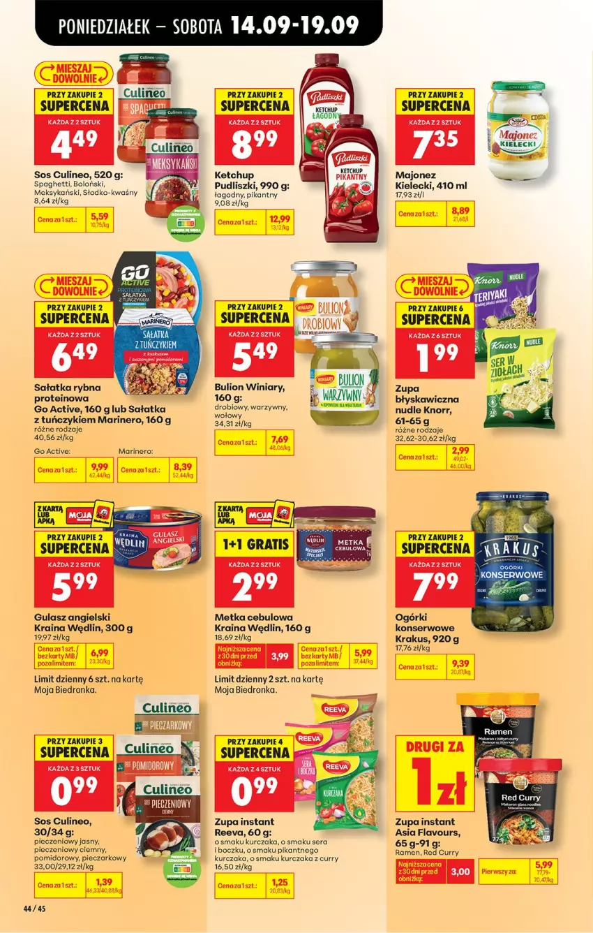Gazetka promocyjna Biedronka - Od Poniedziałku - ważna 14.09 do 19.09.2026 - strona 64 - produkty: Bulion, Ketchup, Knorr, Krakus, Kurczak, Lion, Majonez, Ogórki konserwowe, Piec, Pudliszki, Sałat, Sałatka, Ser, Sos, Spaghetti, Tuńczyk, Winiary, Zupa