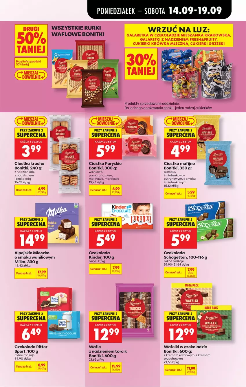 Gazetka promocyjna Biedronka - Od Poniedziałku - ważna 14.09 do 19.09.2026 - strona 67 - produkty: Bonitki, Ciastka, Cukier, Czekolada, Kakao, Kinder, Milka, Mleczko, Por, Ritter Sport, Rurki, Schogetten, Sport, Wafle