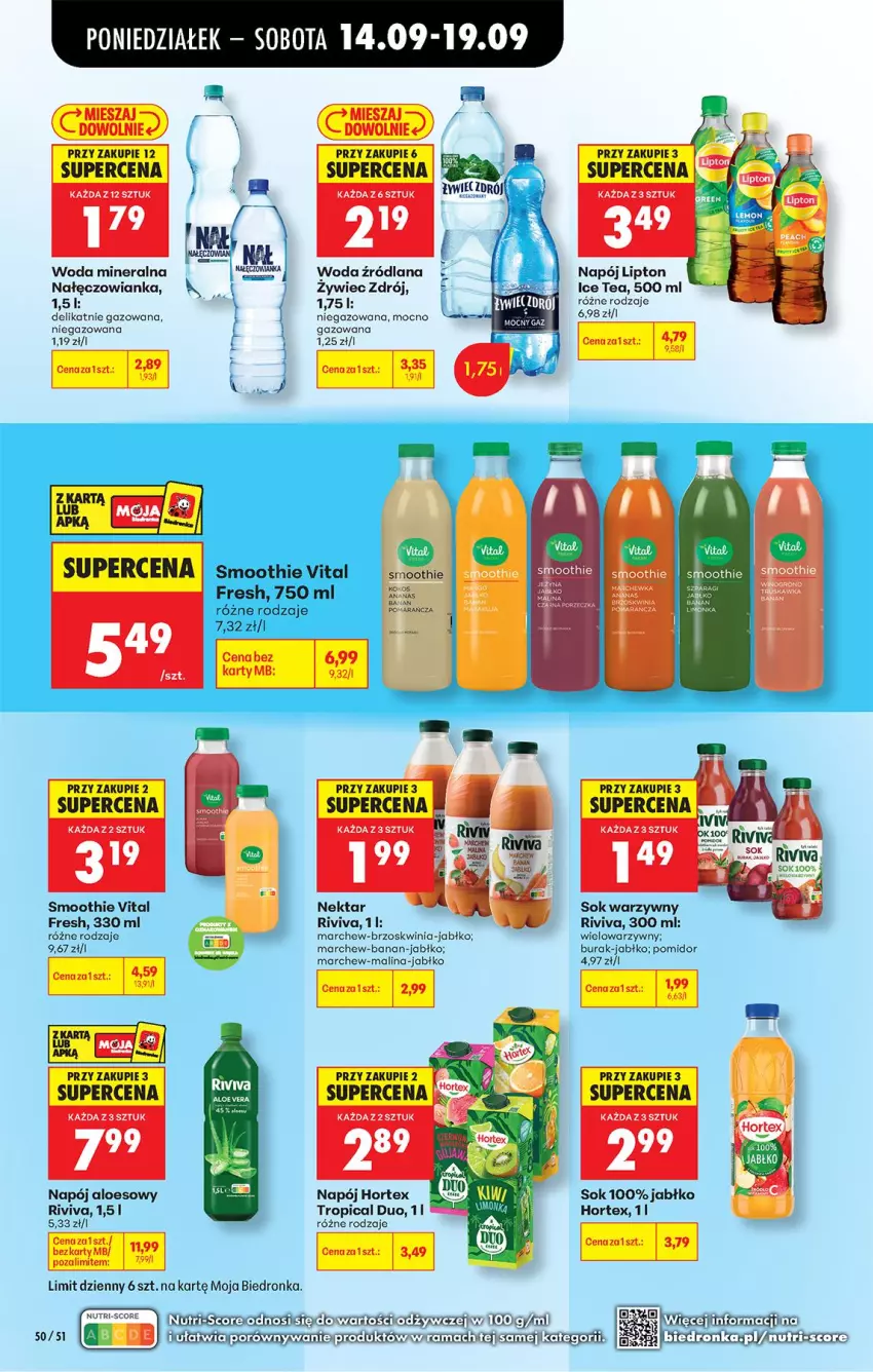 Gazetka promocyjna Biedronka - Od Poniedziałku - ważna 14.09 do 19.09.2026 - strona 72 - produkty: Hortex, Ice tea, LANA, Lipton, Nałęczowianka, Napój, Nektar, Smoothie, Sok, Tropical, Woda, Woda mineralna