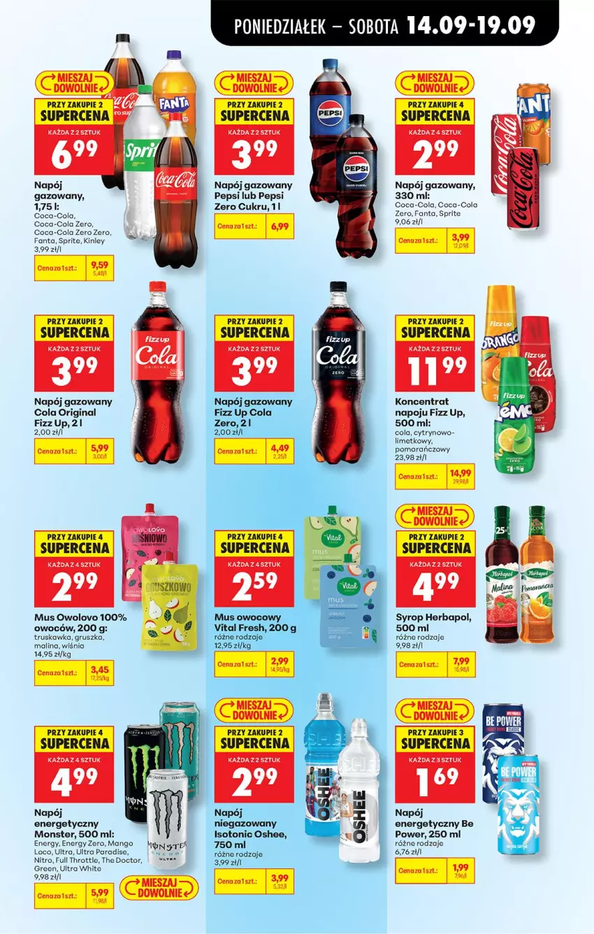 Gazetka promocyjna Biedronka - Od Poniedziałku - ważna 14.09 do 19.09.2026 - strona 73 - produkty: Coca-Cola, Fa, Fanta, Full Throttle, Gin, Herbapol, Mango, Mus, Napój, Napój energetyczny, Napój gazowany, Oshee, Pepsi, Rama, Sprite, Syrop