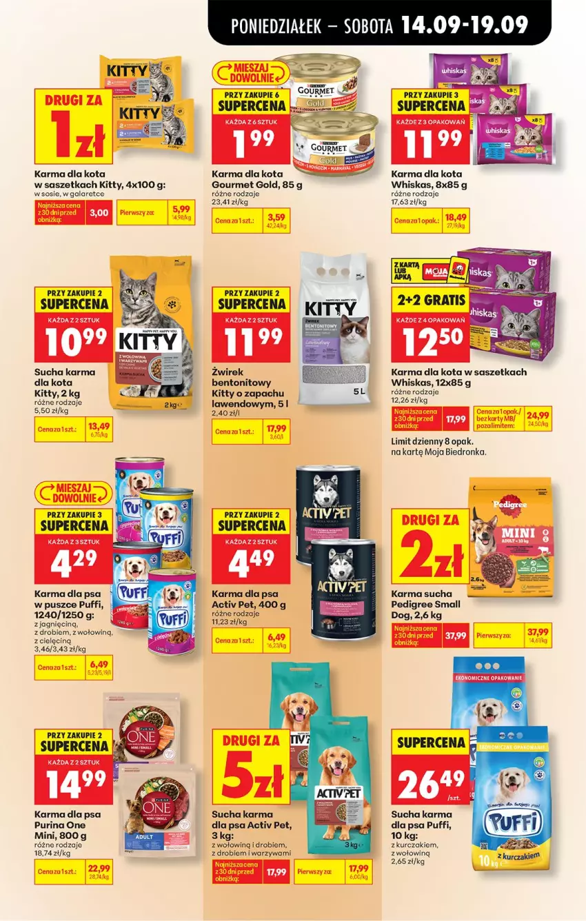 Gazetka promocyjna Biedronka - Od Poniedziałku - ważna 14.09 do 19.09.2026 - strona 91 - produkty: Gala, Gourmet Gold, Kurczak, Pedigree, Puf, Pur, Purina, Sos, Sucha karma, Warzywa, Whiskas