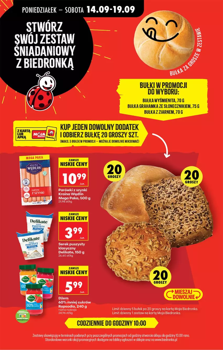 Gazetka promocyjna Biedronka - Od Poniedziałku - ważna 14.09 do 19.09.2026 - strona 96 - produkty: Bułka, Bułka grahamka, Gra, Parówki, Parówki z szynki, Ser, Serek, Serek puszysty