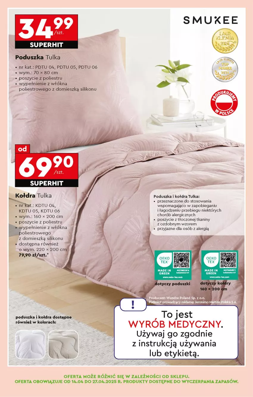 Gazetka promocyjna Biedronka - Od Poniedziałku - ważna 14.04 do 19.04.2025 - strona 71 - produkty: Fa, Kołdra, Poduszka