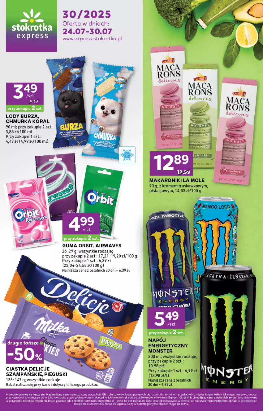 Gazetka promocyjna Stokrotka - Stokrotka Express - ważna 24.07 do 30.07.2025 - strona 1 - produkty: Ciastka, Delicje, Lody, Mango, Mięso, Napój, Orbit