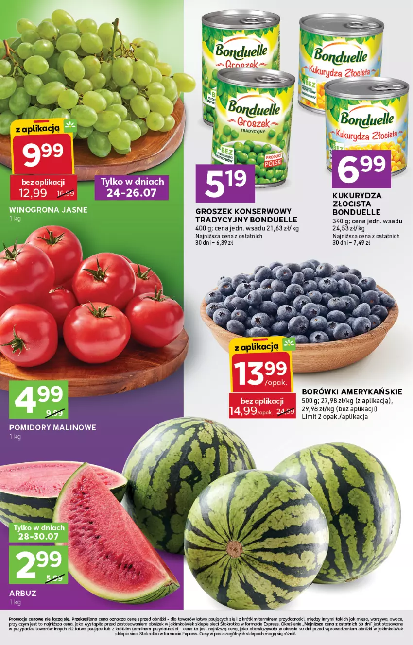 Gazetka promocyjna Stokrotka - Stokrotka Express - ważna 24.07 do 30.07.2025 - strona 2 - produkty: Bonduelle, Groszek, Kukurydza, LG, Mięso, Owoce, Pomidory, Ser, Warzywa, Wino, Winogrona