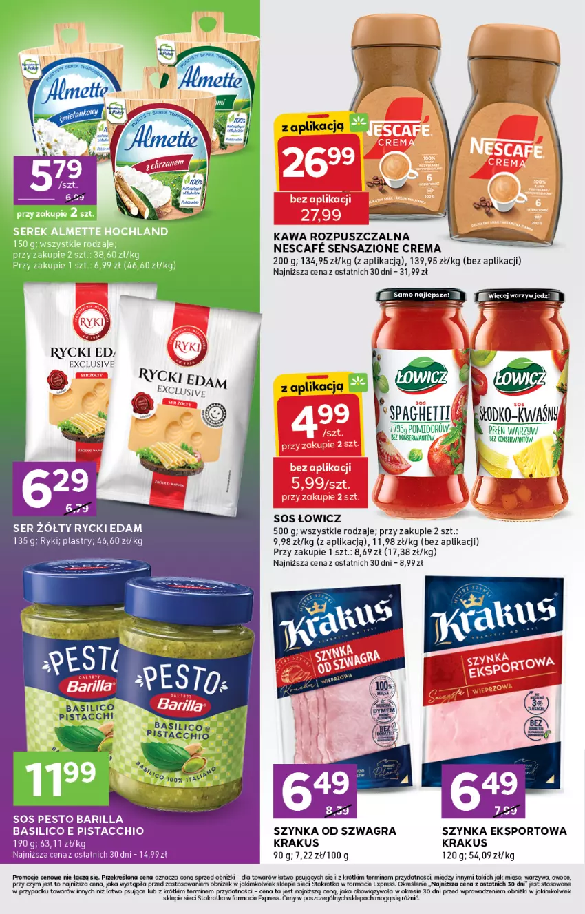 Gazetka promocyjna Stokrotka - Stokrotka Express - ważna 24.07 do 30.07.2025 - strona 4 - produkty: Barilla, Edam, Gra, Kawa, Kawa rozpuszczalna, Krakus, Mięso, Owoce, Pesto, Por, Ser, Sos, Sport, Szynka, Warzywa