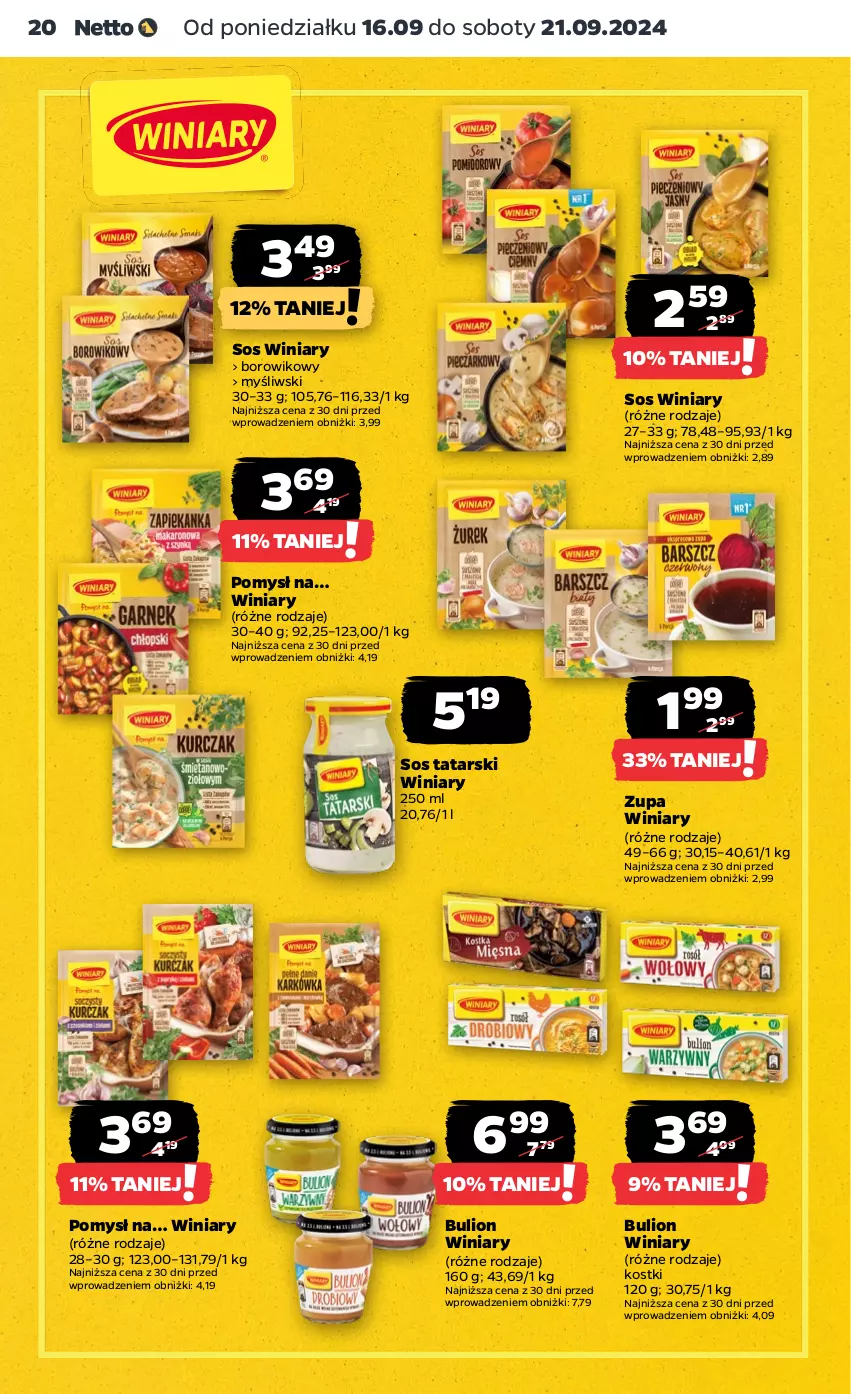 Gazetka promocyjna Netto - Netto Gazetka Food 38/24A - ważna 16.09 do 21.09.2024 - strona 20 - produkty: Bulion, Lion, Sos, Wiko, Winiary, Zupa