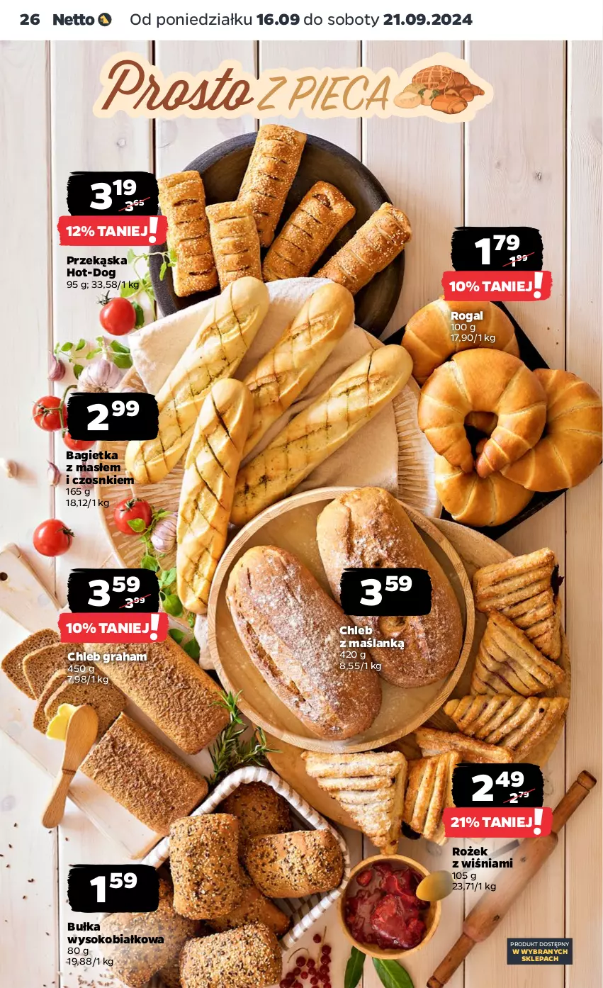 Gazetka promocyjna Netto - Netto Gazetka Food 38/24A - ważna 16.09 do 21.09.2024 - strona 26 - produkty: Bagietka, Bułka, Chleb, Gra, Rogal, Sok