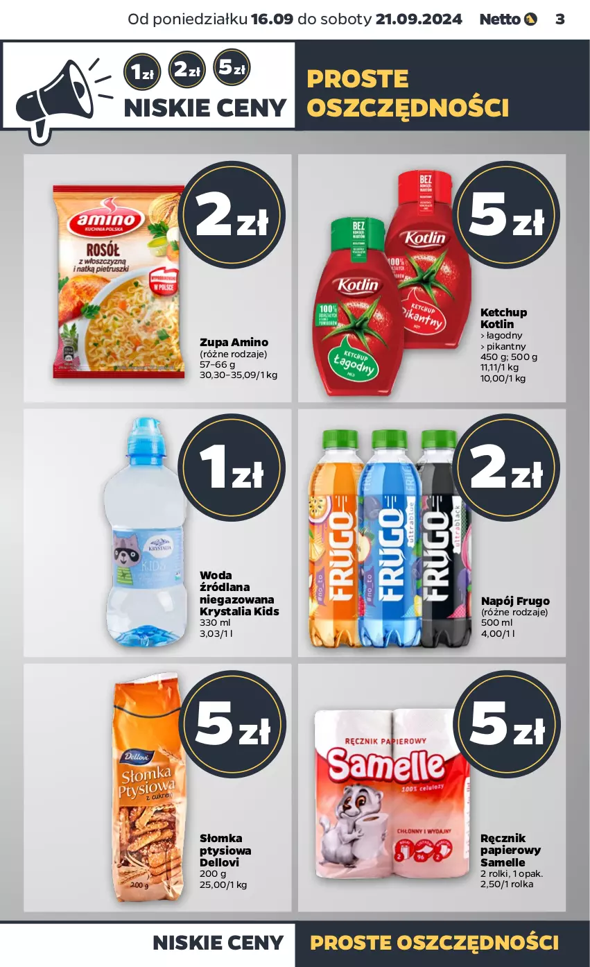 Gazetka promocyjna Netto - Netto Gazetka Food 38/24A - ważna 16.09 do 21.09.2024 - strona 3 - produkty: Dell, Ketchup, Kotlin, LANA, Lovi, Napój, Papier, Ręcznik, Rolki, Woda, Zupa