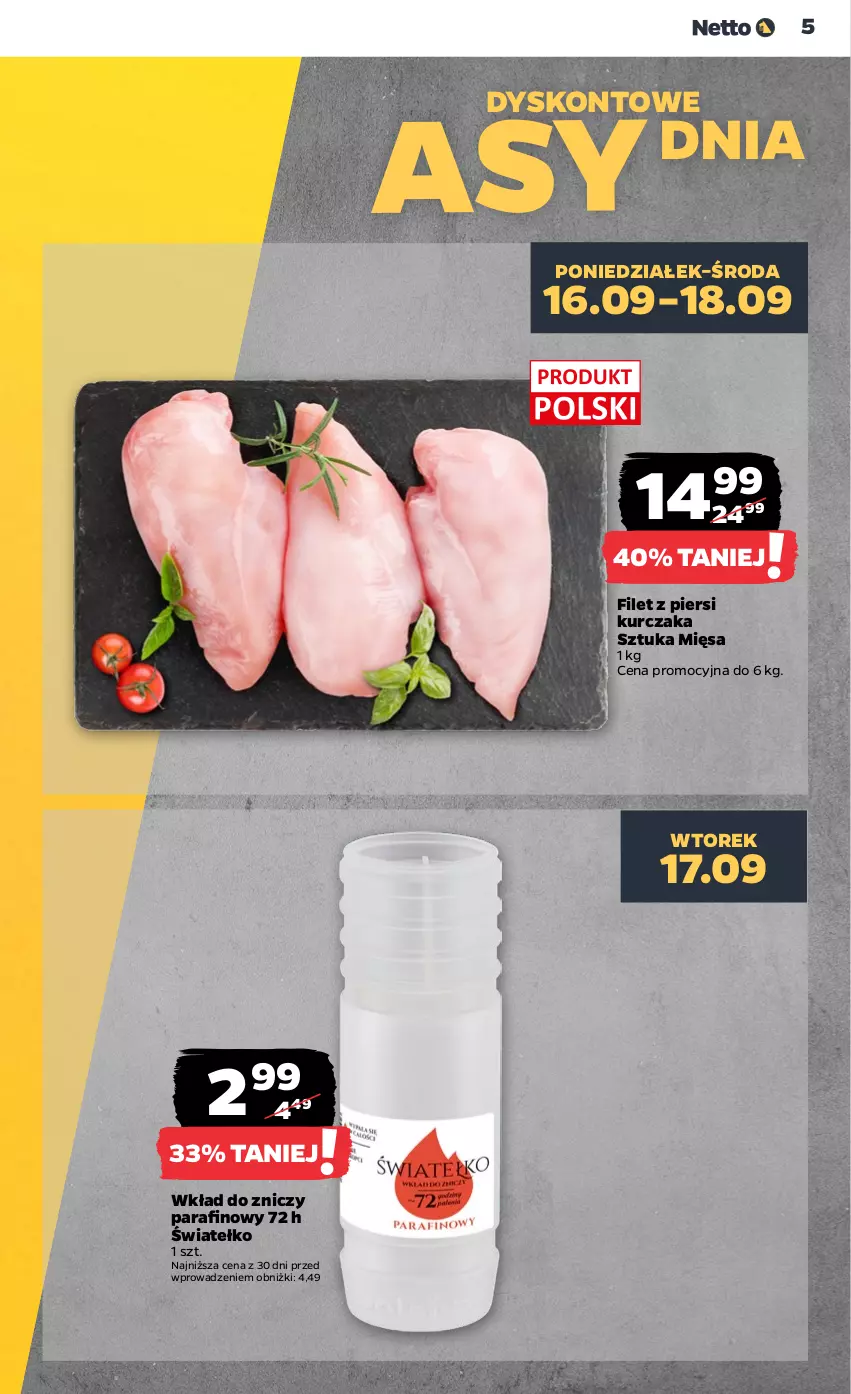 Gazetka promocyjna Netto - Netto Gazetka Food 38/24A - ważna 16.09 do 21.09.2024 - strona 5 - produkty: Filet z piersi kurczaka, Kurczak, Znicz