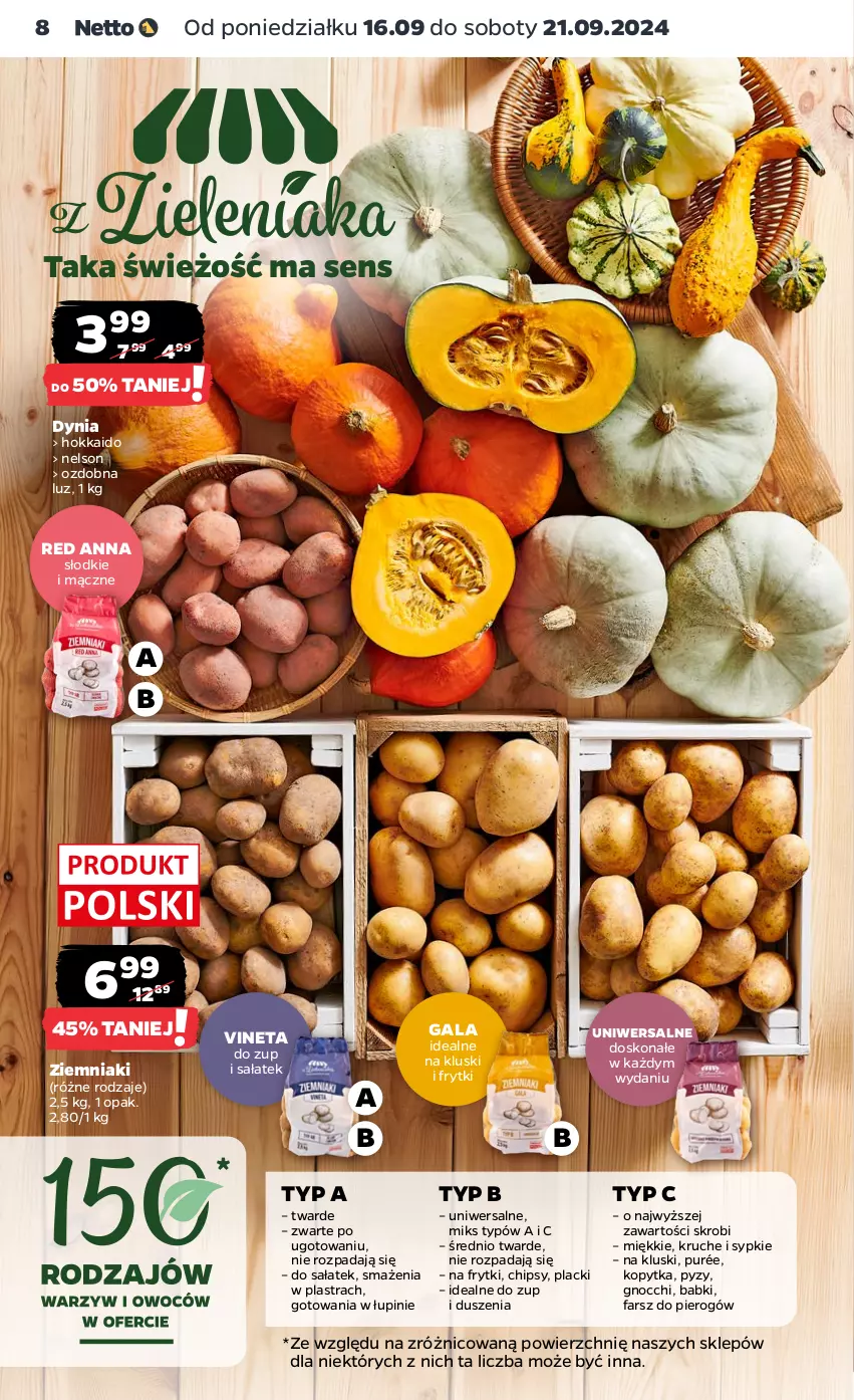 Gazetka promocyjna Netto - Netto Gazetka Food 38/24A - ważna 16.09 do 21.09.2024 - strona 8 - produkty: Chipsy, Fa, Frytki, Gala, Gnocchi, Kopytka, Lack, Pur, Sałat, Ziemniaki