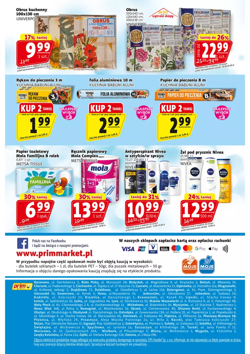 Gazetka promocyjna Prim Market - ważna 12.03 do 18.03.2026 - strona 16 - produkty: Antyperspirant, Babuni, EPEE, Fa, Folia aluminiowa, Kuchnia, Mola, Nivea, Obrus, Papier, Papier do pieczenia, Papier toaletowy, Piec, Ręcznik, Rękaw do pieczenia, Sok