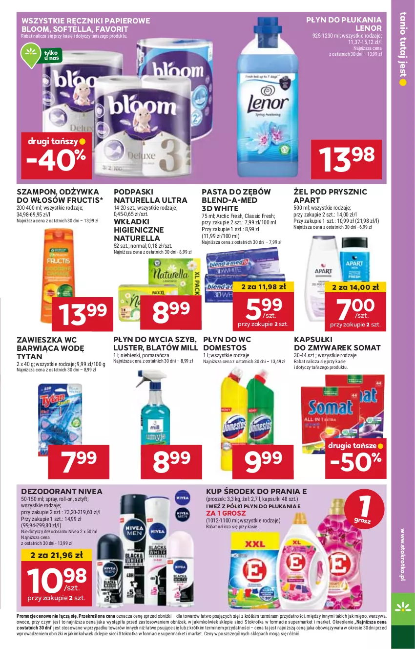 Gazetka promocyjna Stokrotka - Market Opole/Radom - ważna 20.02 do 26.02.2025 - strona 19 - produkty: Blend-a-Med, Dezodorant, Domestos, Fa, Fructis, HP, Lenor, Naturell, Naturella, Nivea, Odżywka, Papier, Pasta do zębów, Płyn do mycia, Płyn do płukania, Płyn do wc, Podpaski, Ręcznik, Ręczniki papierowe, Somat, Szampon, Tytan, Wkładki