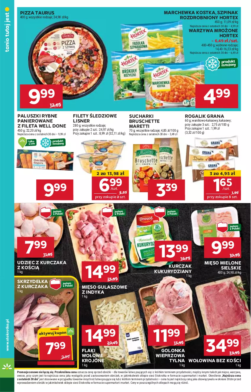 Gazetka promocyjna Stokrotka - Market Opole/Radom - ważna 20.02 do 26.02.2025 - strona 6 - produkty: Bruschette, Flaki, Flaki wołowe, Gra, Hortex, HP, Kurczak, Lisner, Marchewka, Mięso, Mięso mielone, Paluszki rybne, Pizza, Rogal, Skrzydełka z kurczaka, Szpinak, Warzywa, Wołowina, Wołowina bez kości