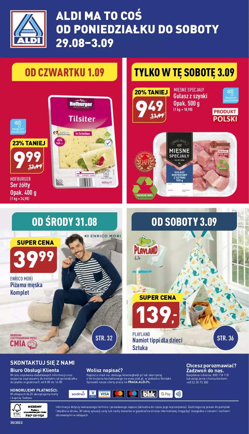 Gazetka promocyjna Aldi - Zaplanuj zakupy wcześniej - ważna 31.08 do 03.09.2022 - strona 14 - produkty: Biuro, Burger, Dzieci, Hofburger, Mięsne specjały, Namiot, O nas, Piżama, Por, Ser