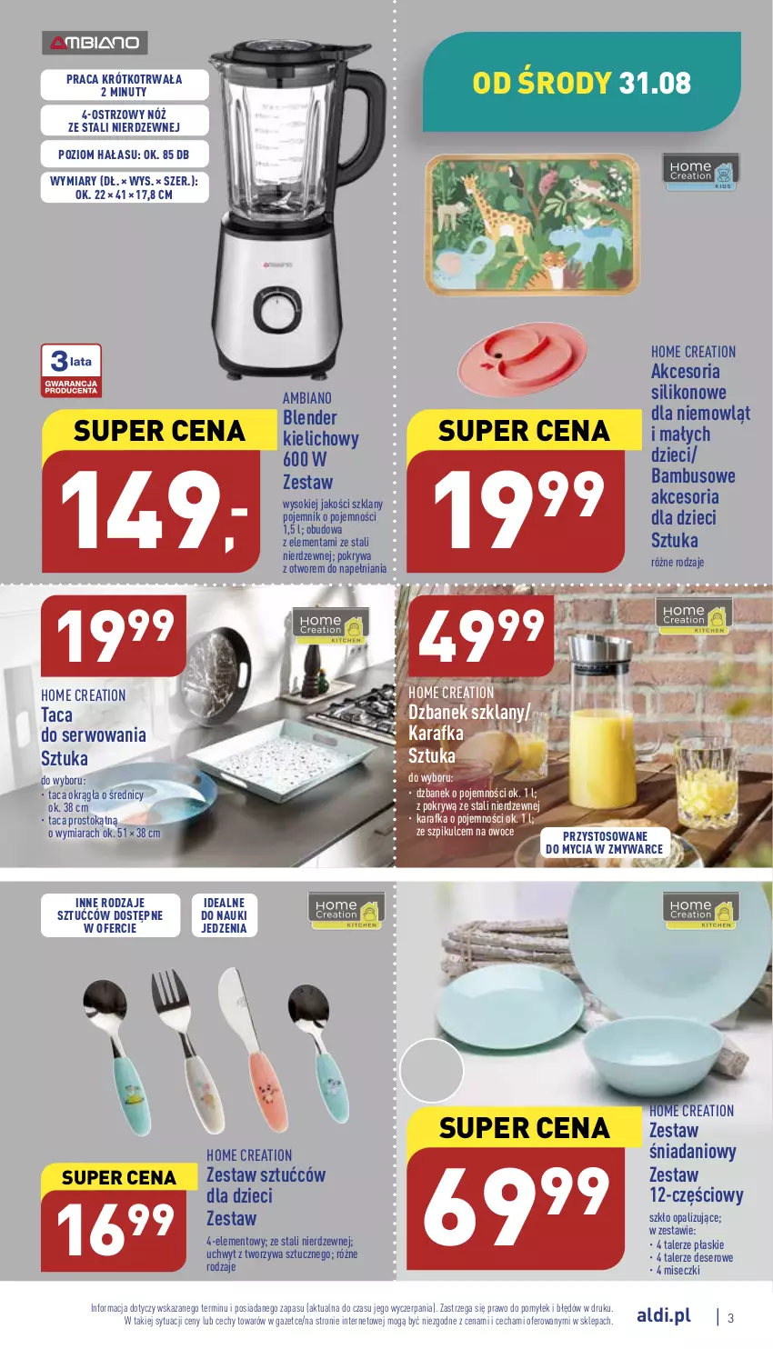 Gazetka promocyjna Aldi - Zaplanuj zakupy wcześniej - ważna 31.08 do 03.09.2022 - strona 3 - produkty: Blender, Danio, Deser, Dzbanek, Dzieci, Karafka, Nuty, Owoce, Pojemnik, Pokrywa, Ser, Sok, Taca, Talerz, Zestaw sztućców