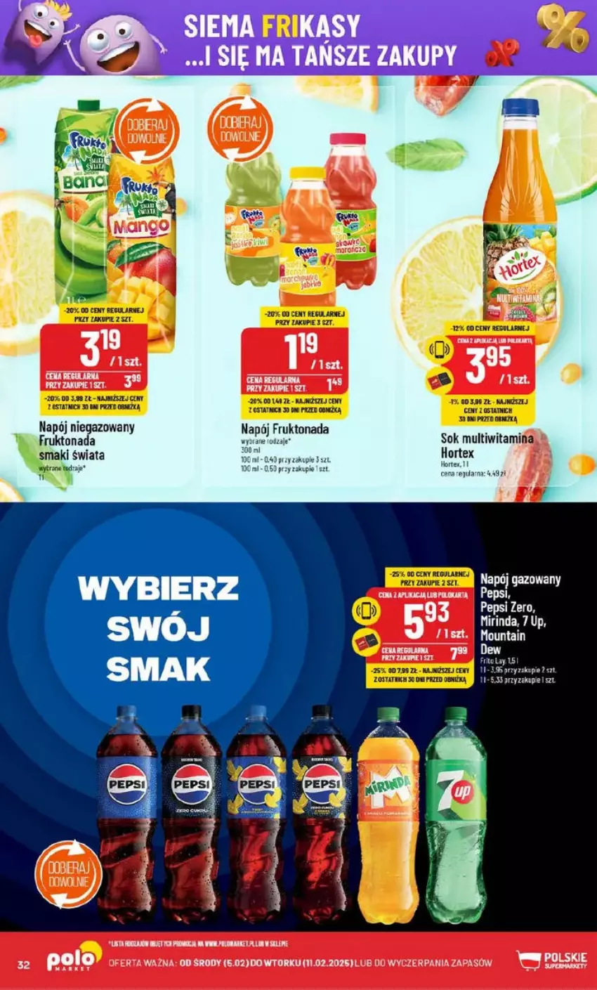 Gazetka promocyjna PoloMarket - ważna 05.02 do 11.02.2025 - strona 26 - produkty: Clin, Hortex, Mirinda, Napój, Napój niegazowany, Pepsi, Tran