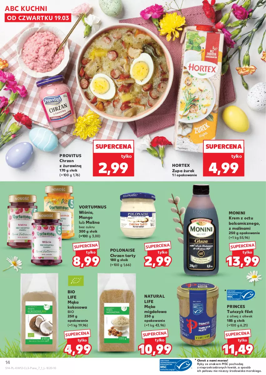 Gazetka promocyjna Kaufland - Kaufland - ważna 19.03 do 04.04.2026 - strona 14 - produkty: Chrzan, Hortex, Kokos, Mąka, Mango, Monini, Tuńczyk, Zupa