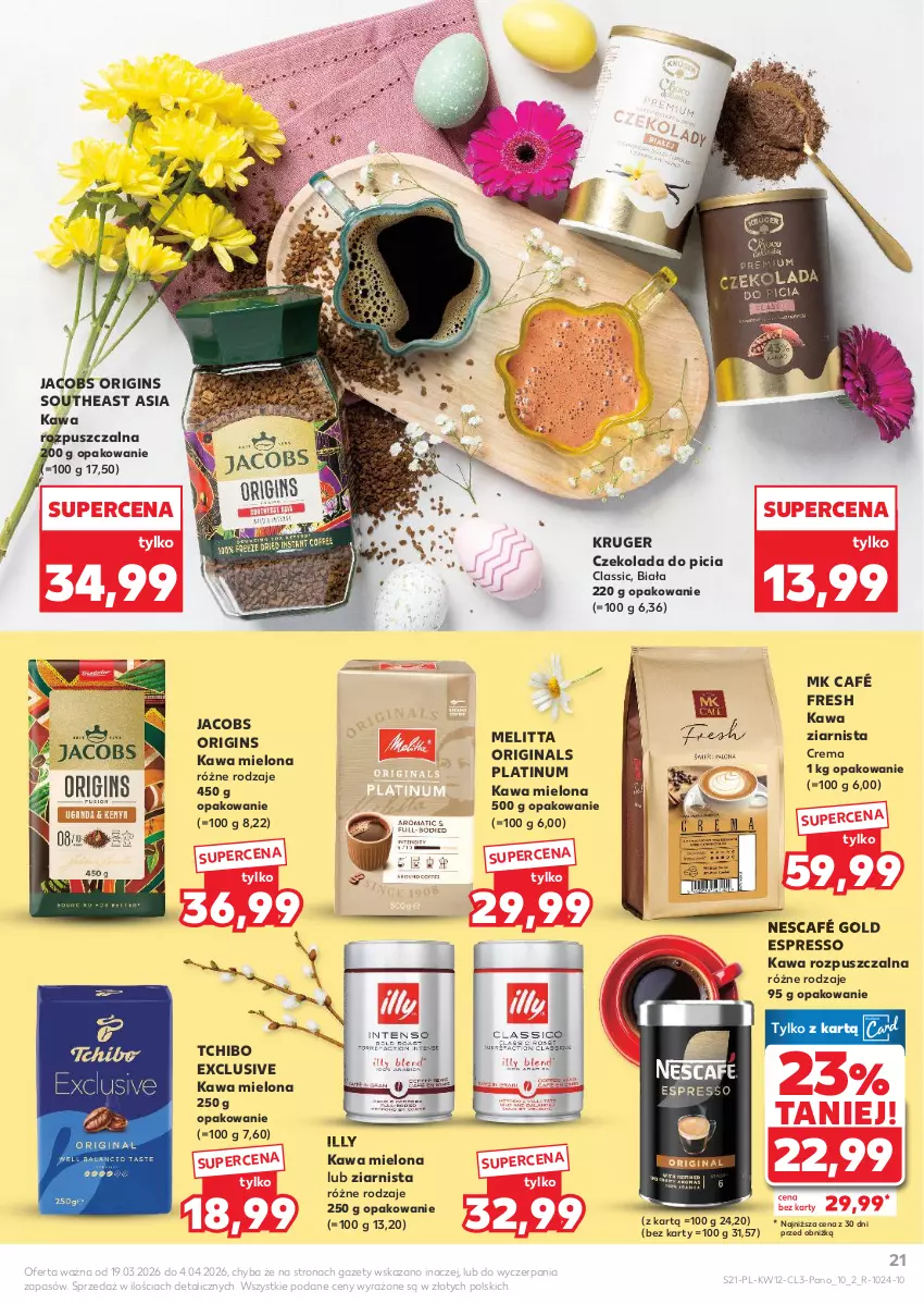 Gazetka promocyjna Kaufland - Kaufland - ważna 19.03 do 04.04.2026 - strona 21 - produkty: Czekolada, Gin, Jacobs, Kawa, Kawa mielona, Kawa rozpuszczalna, Kawa ziarnista, Nescafé, Tchibo