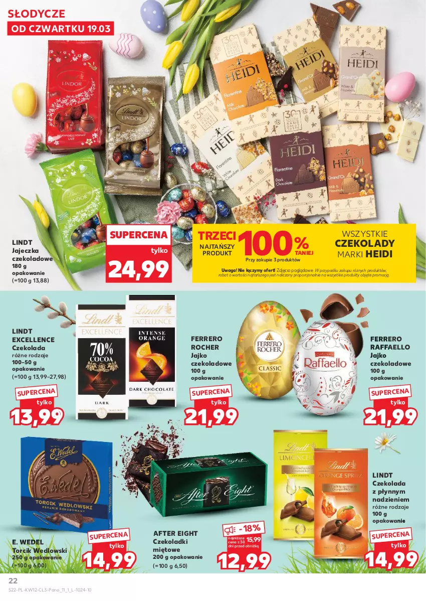 Gazetka promocyjna Kaufland - Kaufland - ważna 19.03 do 04.04.2026 - strona 22 - produkty: Czekolada, E. Wedel, Fa, Ferrero, Ferrero Rocher, Lindt, Por, Raffaello, Waga