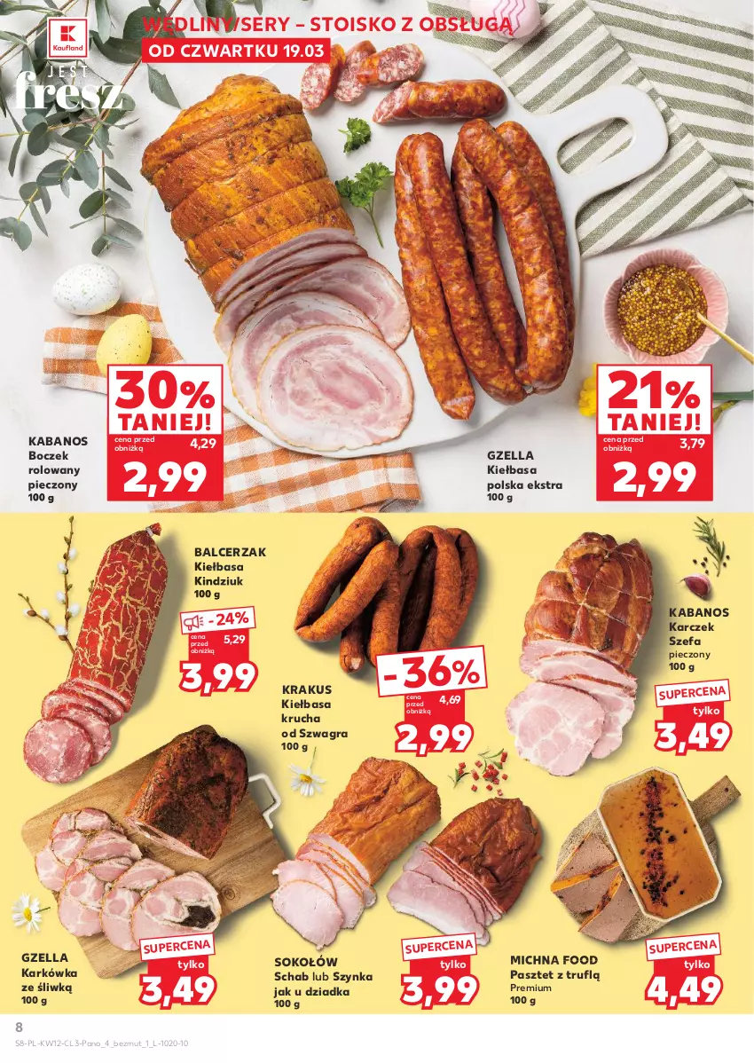 Gazetka promocyjna Kaufland - Kaufland - ważna 19.03 do 04.04.2026 - strona 8 - produkty: Boczek, Fa, Gra, Kabanos, Kiełbasa, Kiełbasa krucha, Kindziuk, Krakus, Pasztet, Piec, Ser, Sok, Sokołów, Szynka